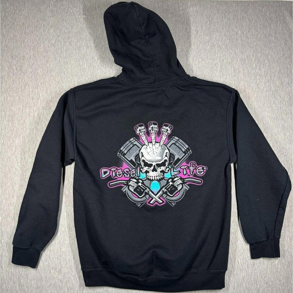 Diesel Life Graphic Hoodie Black Skull Engine‎ Print Men's Medium